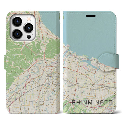 【新湊（富山県）】地図柄iPhoneケース（手帳タイプ）ナチュラル・iPhone 13 Pro 用