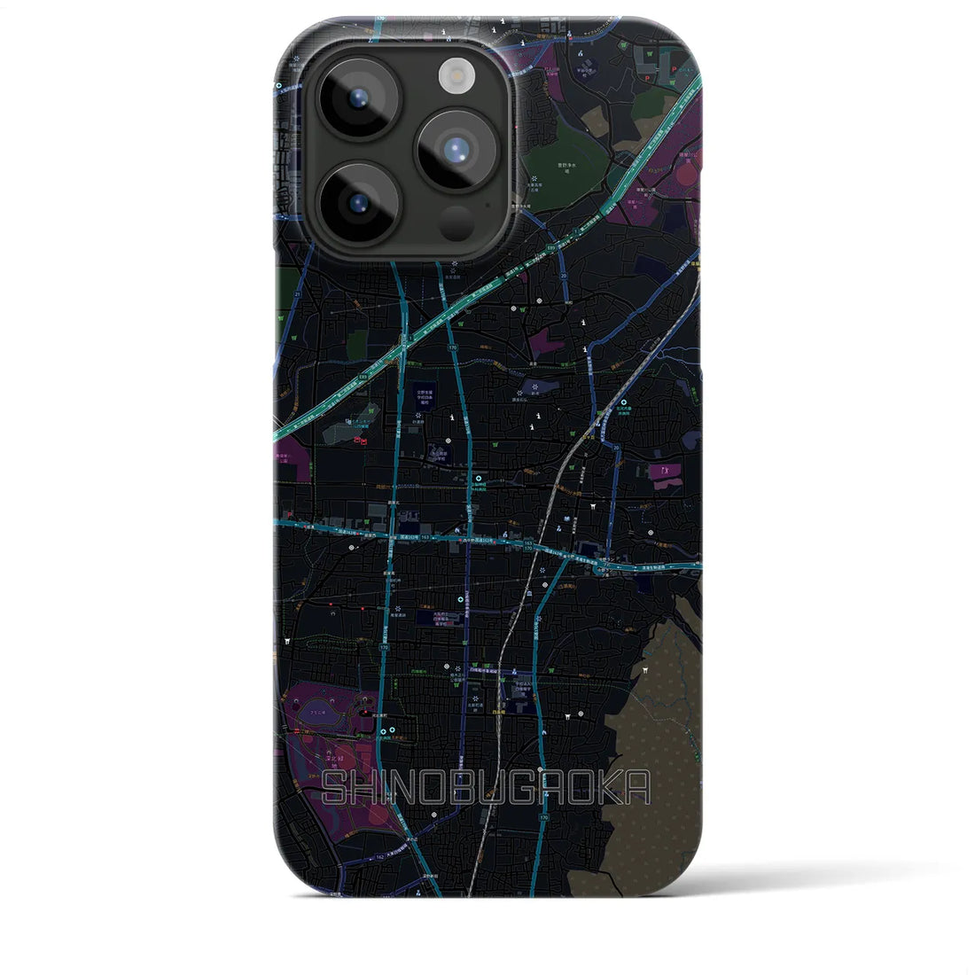 【忍ケ丘】地図柄iPhoneケース（バックカバータイプ・ブラック）iPhone 15 Pro Max 用