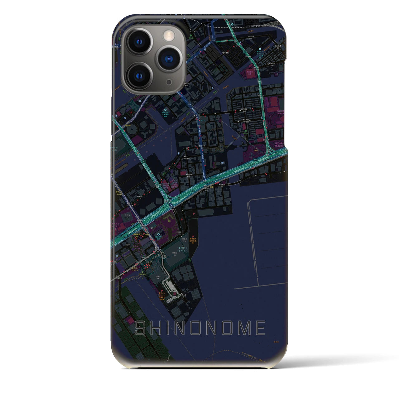 【東雲】地図柄iPhoneケース（バックカバータイプ・ブラック）iPhone 11 Pro Max 用