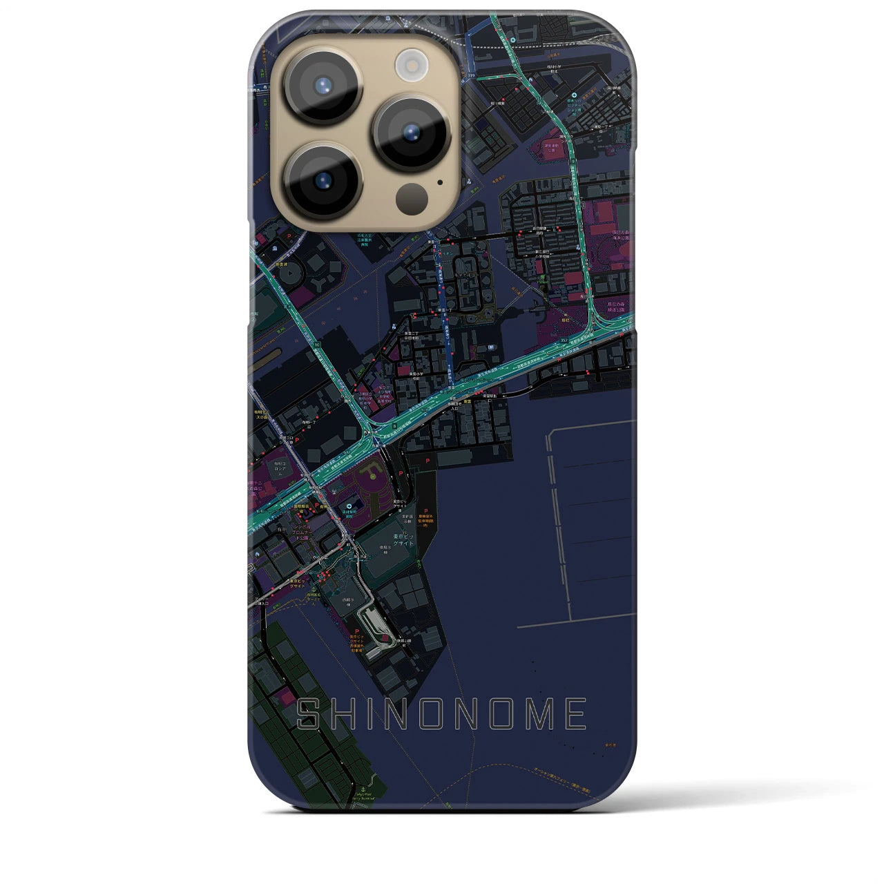 【東雲】地図柄iPhoneケース（バックカバータイプ・ブラック）iPhone 14 Pro Max 用