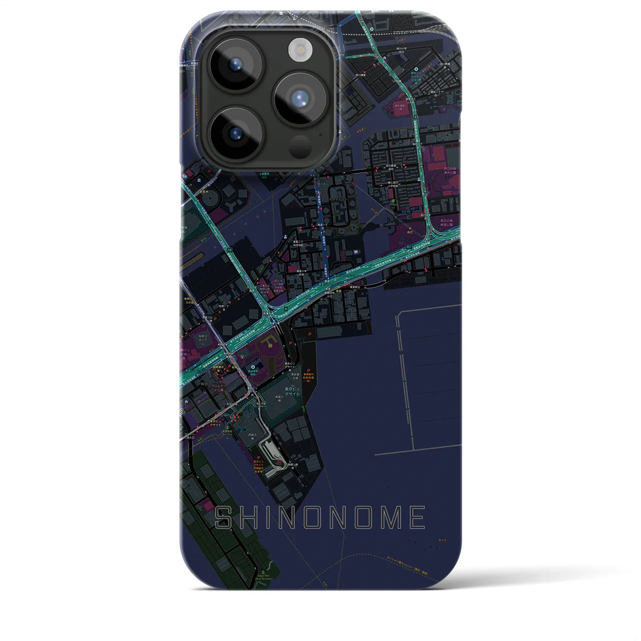 【東雲】地図柄iPhoneケース（バックカバータイプ・ブラック）iPhone 15 Pro Max 用