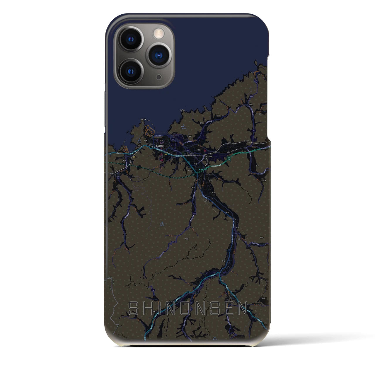 【新温泉】地図柄iPhoneケース（バックカバータイプ・ブラック）iPhone 11 Pro Max 用