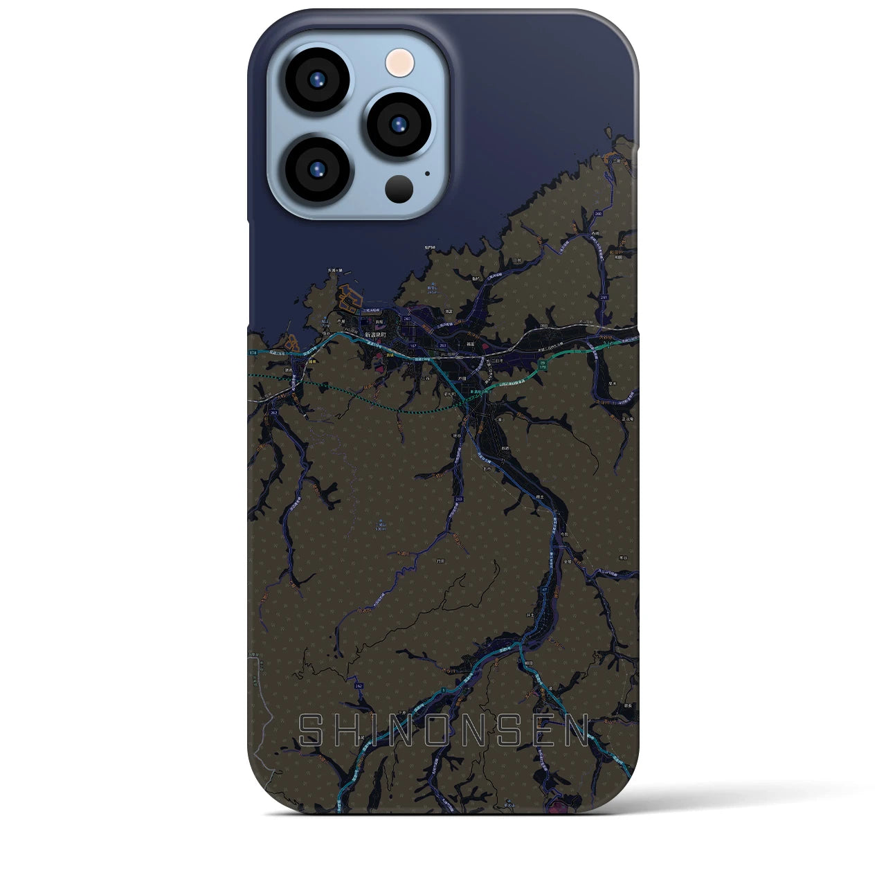 【新温泉】地図柄iPhoneケース（バックカバータイプ・ブラック）iPhone 13 Pro Max 用