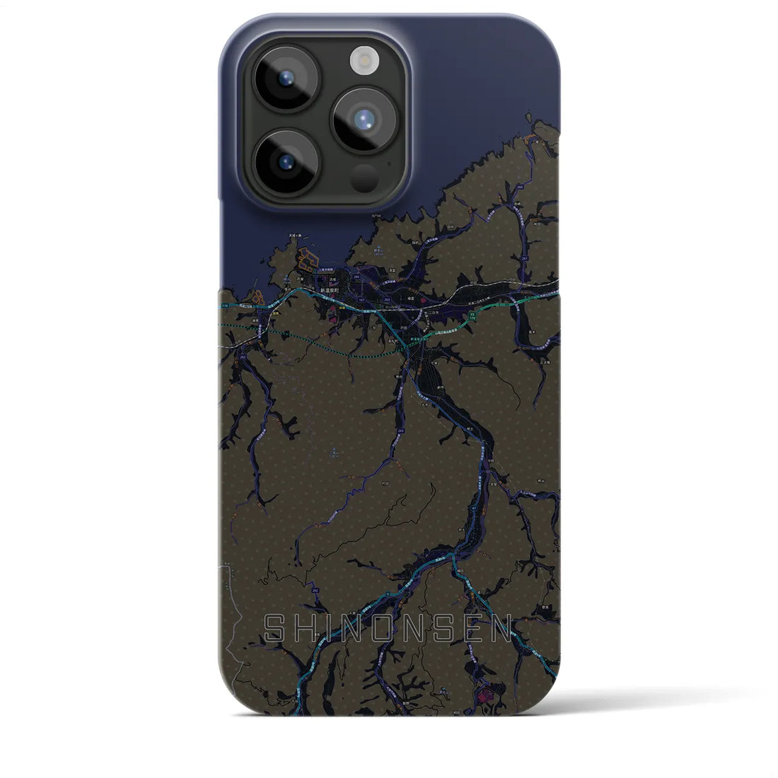 【新温泉】地図柄iPhoneケース（バックカバータイプ・ブラック）iPhone 15 Pro Max 用