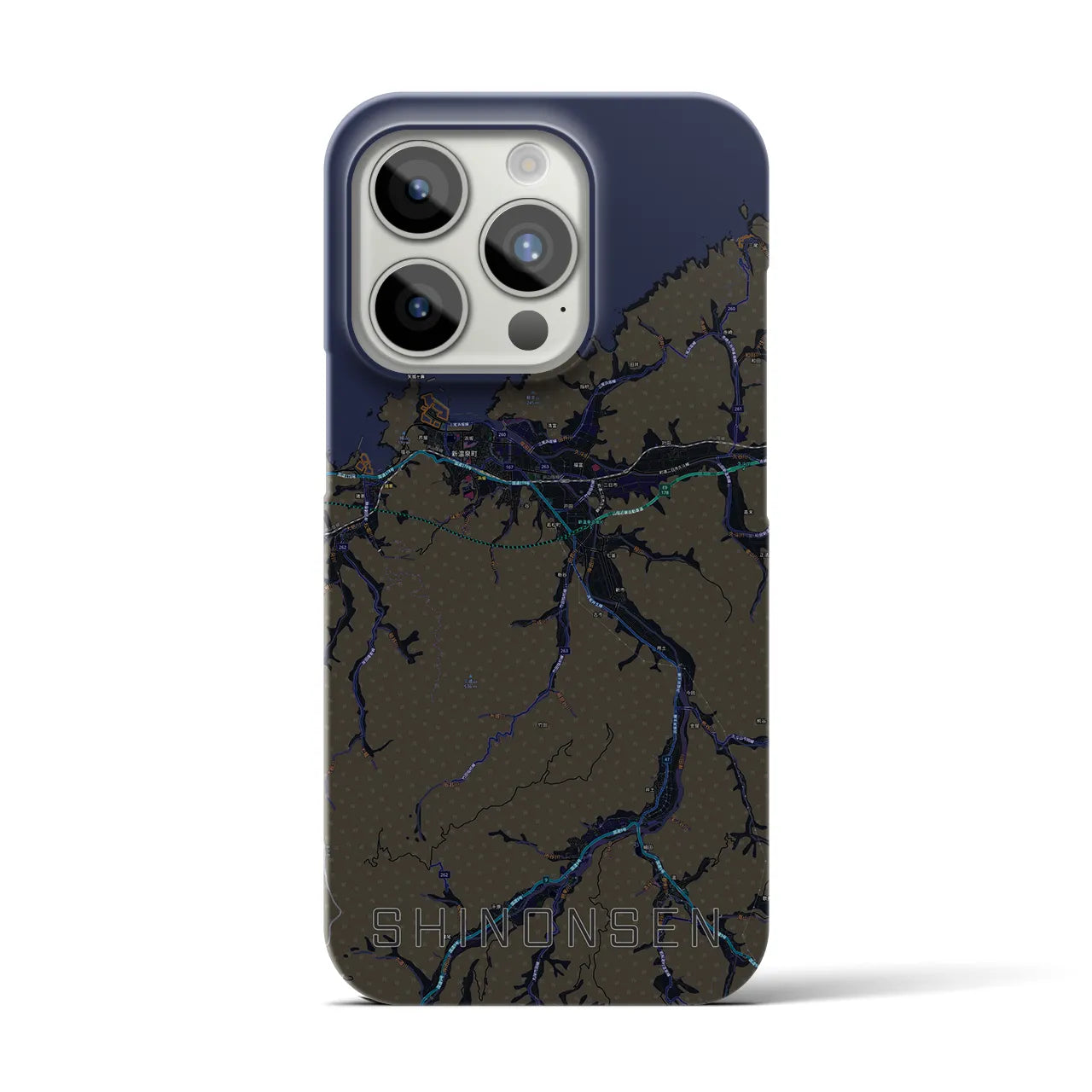 【新温泉】地図柄iPhoneケース（バックカバータイプ・ブラック）iPhone 15 Pro 用