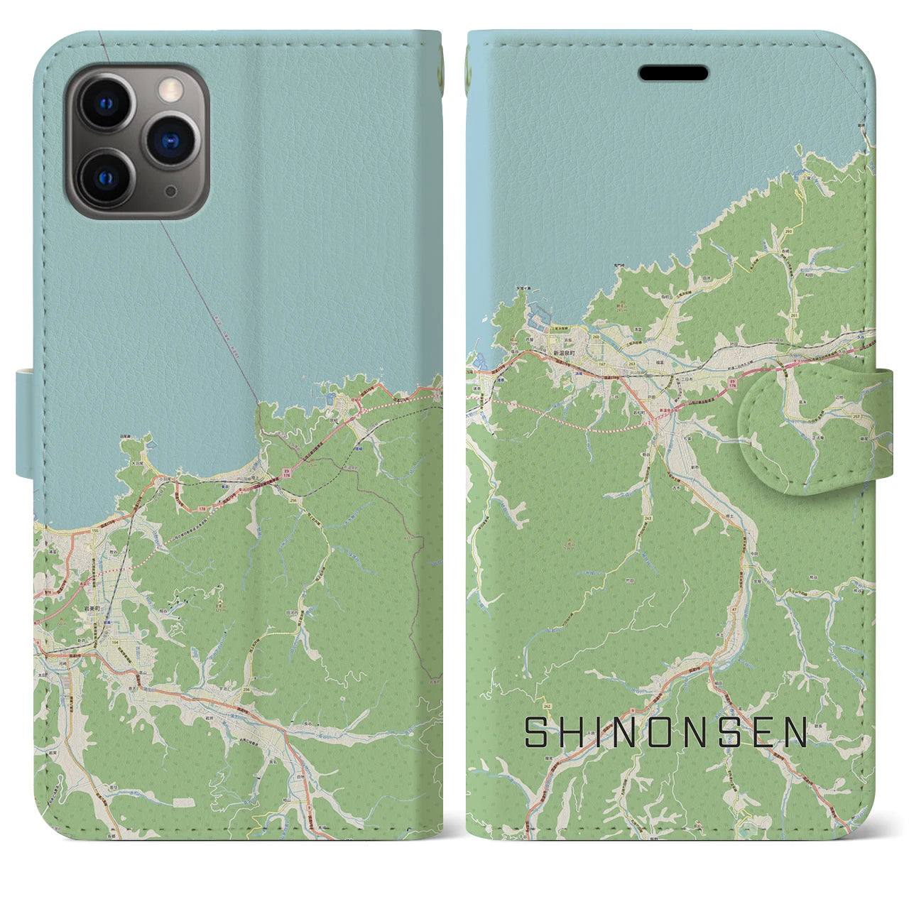 【新温泉】地図柄iPhoneケース（手帳両面タイプ・ナチュラル）iPhone 11 Pro Max 用