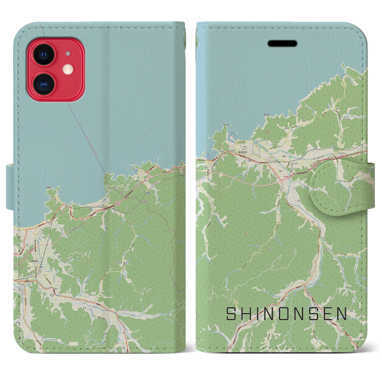 【新温泉】地図柄iPhoneケース（手帳両面タイプ・ナチュラル）iPhone 11 用