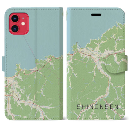 【新温泉（兵庫県）】地図柄iPhoneケース（手帳タイプ）ナチュラル・iPhone 11 用