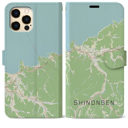 【新温泉（兵庫県）】地図柄iPhoneケース（手帳タイプ）ナチュラル・iPhone 12 Pro Max 用