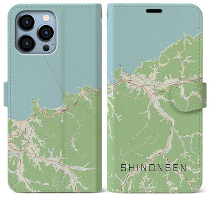 【新温泉（兵庫県）】地図柄iPhoneケース（手帳タイプ）ナチュラル・iPhone 13 Pro Max 用