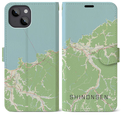 【新温泉（兵庫県）】地図柄iPhoneケース（手帳タイプ）ナチュラル・iPhone 14 Plus 用