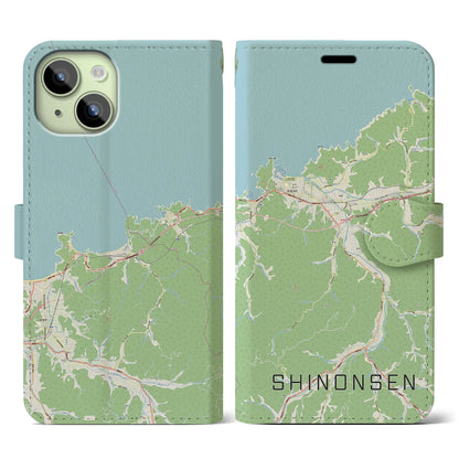 【新温泉（兵庫県）】地図柄iPhoneケース（手帳タイプ）ナチュラル・iPhone 15 用