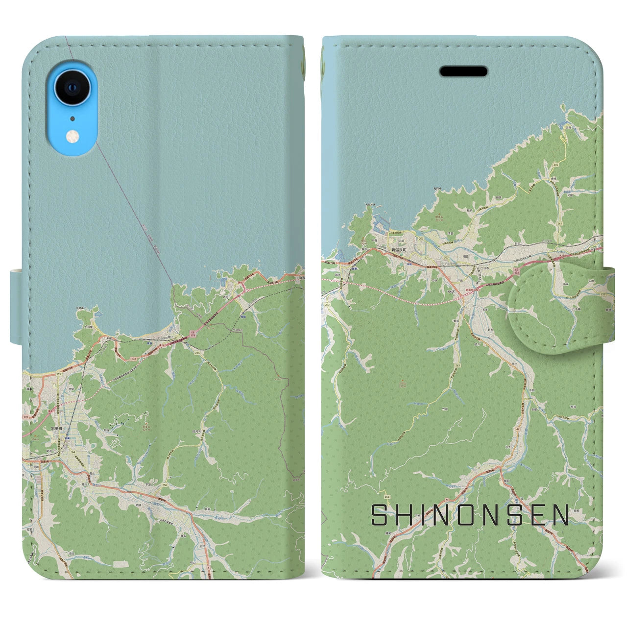 【新温泉】地図柄iPhoneケース（手帳両面タイプ・ナチュラル）iPhone XR 用