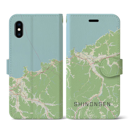 【新温泉（兵庫県）】地図柄iPhoneケース（手帳タイプ）ナチュラル・iPhone XS / X 用