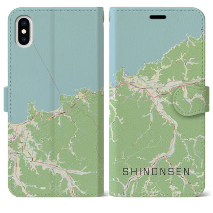 【新温泉（兵庫県）】地図柄iPhoneケース（手帳タイプ）ナチュラル・iPhone XS Max 用