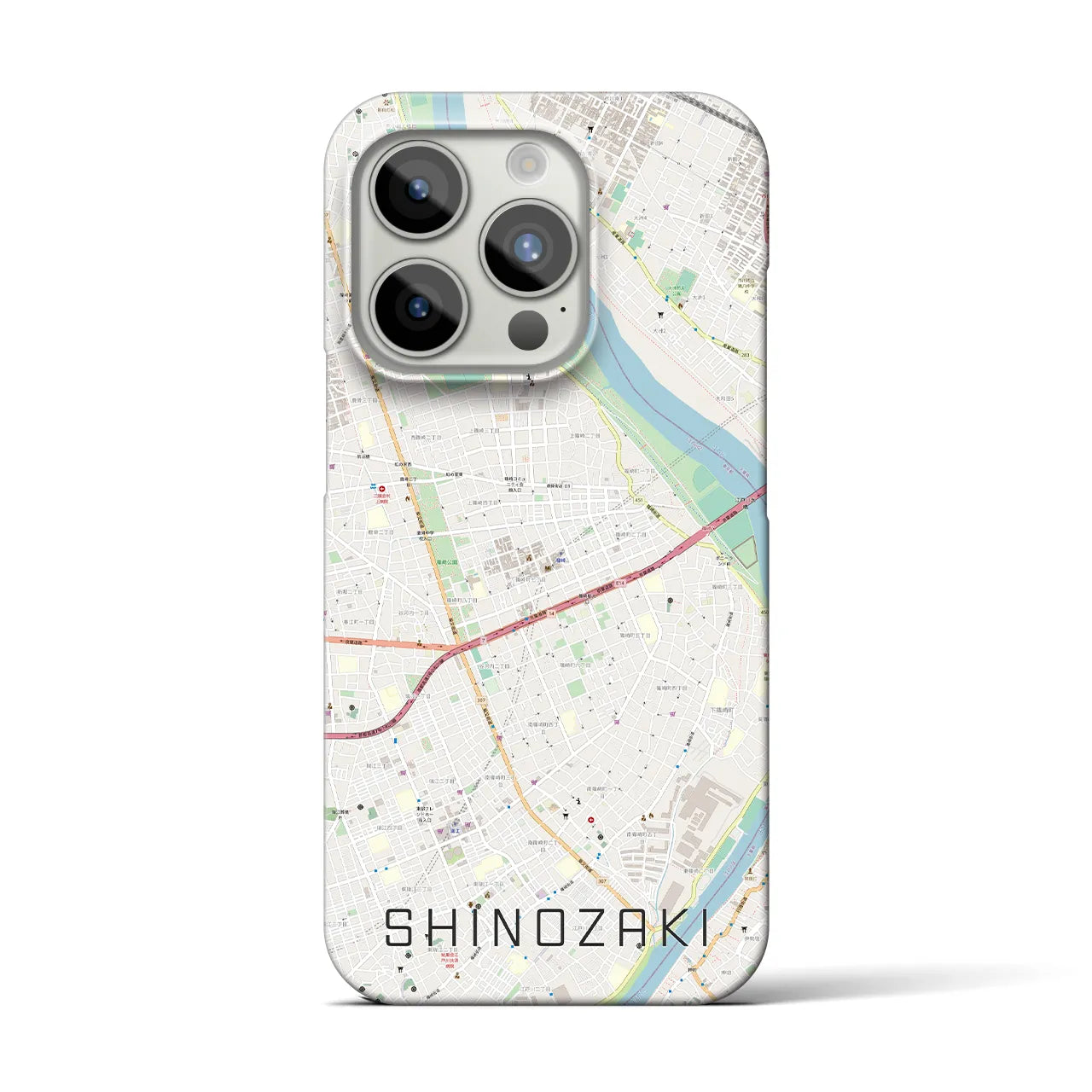 【篠崎】地図柄iPhoneケース（バックカバータイプ・ナチュラル）iPhone 15 Pro 用