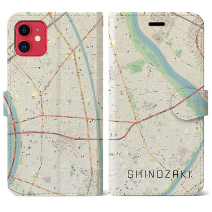 【篠崎（東京都）】地図柄iPhoneケース（手帳タイプ）ナチュラル・iPhone 11 用
