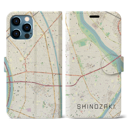 【篠崎（東京都）】地図柄iPhoneケース（手帳タイプ）ナチュラル・iPhone 12 / 12 Pro 用