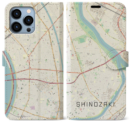 【篠崎（東京都）】地図柄iPhoneケース（手帳タイプ）ナチュラル・iPhone 13 Pro Max 用