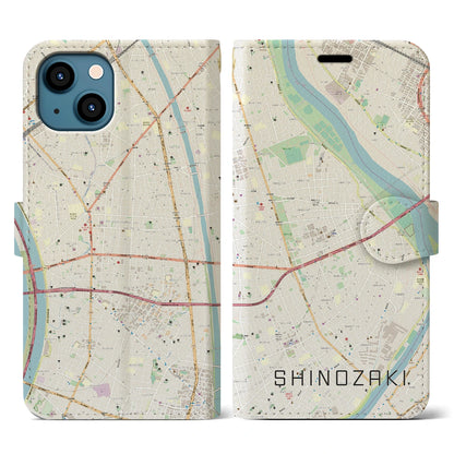 【篠崎（東京都）】地図柄iPhoneケース（手帳タイプ）ナチュラル・iPhone 13 用