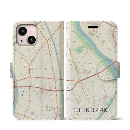 【篠崎（東京都）】地図柄iPhoneケース（手帳タイプ）ナチュラル・iPhone 13 mini 用