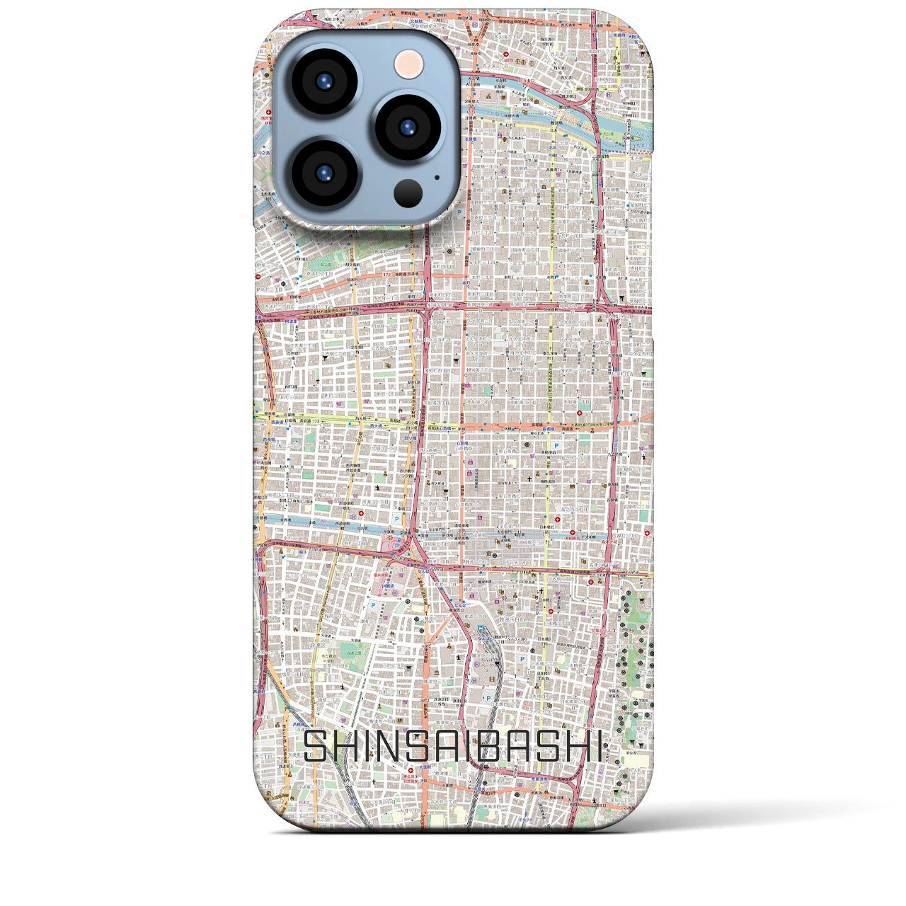 【心斎橋】地図柄iPhoneケース（バックカバータイプ・ナチュラル）iPhone 13 Pro Max 用