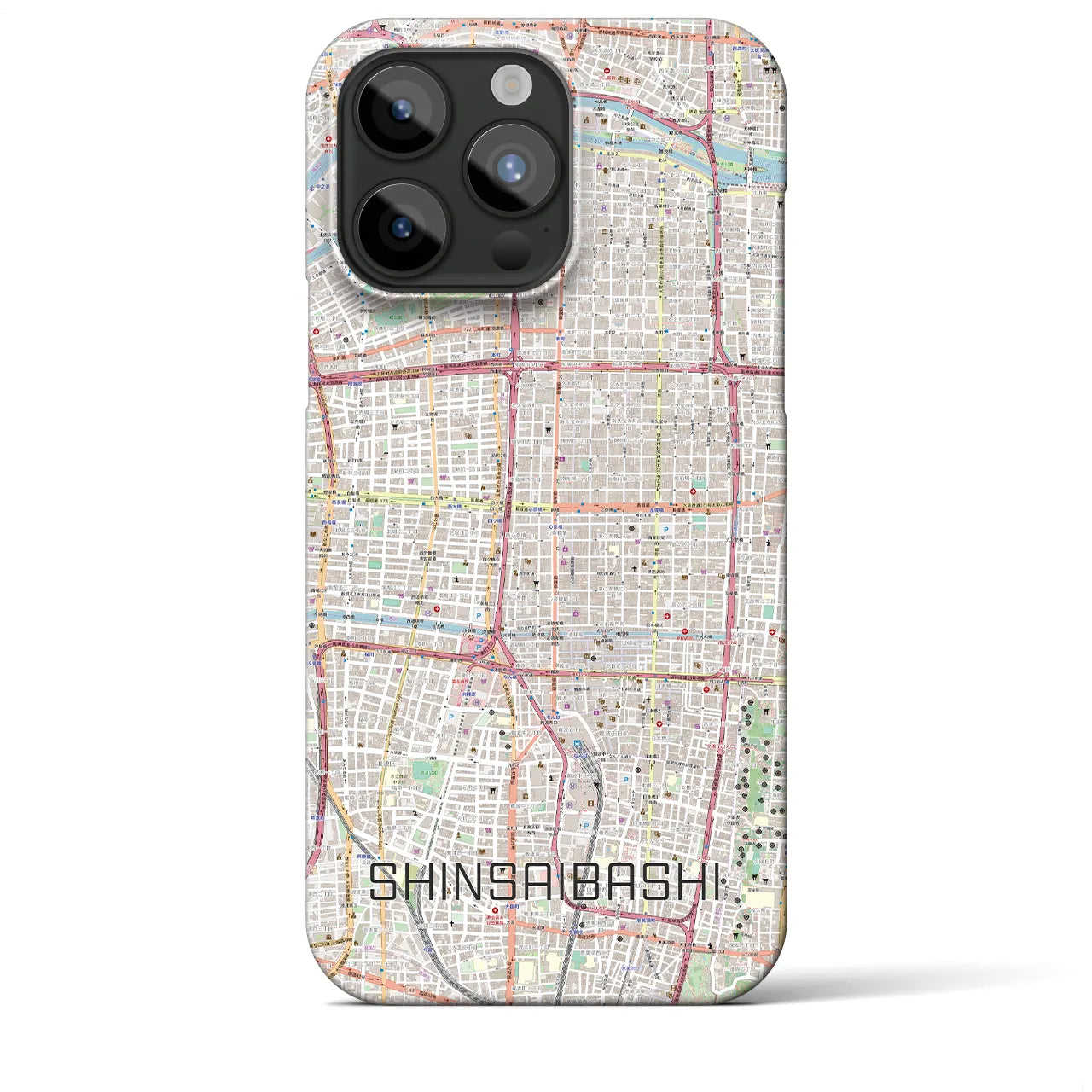 【心斎橋】地図柄iPhoneケース（バックカバータイプ・ナチュラル）iPhone 15 Pro Max 用