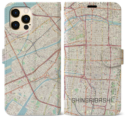 【心斎橋（大阪府）】地図柄iPhoneケース（手帳タイプ）ナチュラル・iPhone 12 Pro Max 用