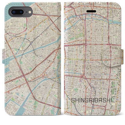 【心斎橋（大阪府）】地図柄iPhoneケース（手帳タイプ）ナチュラル・iPhone 8Plus /7Plus / 6sPlus / 6Plus 用