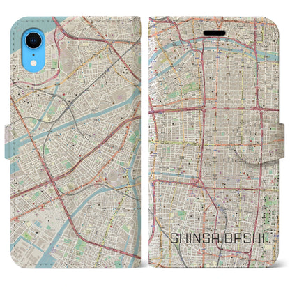 【心斎橋（大阪府）】地図柄iPhoneケース（手帳タイプ）ナチュラル・iPhone XR 用
