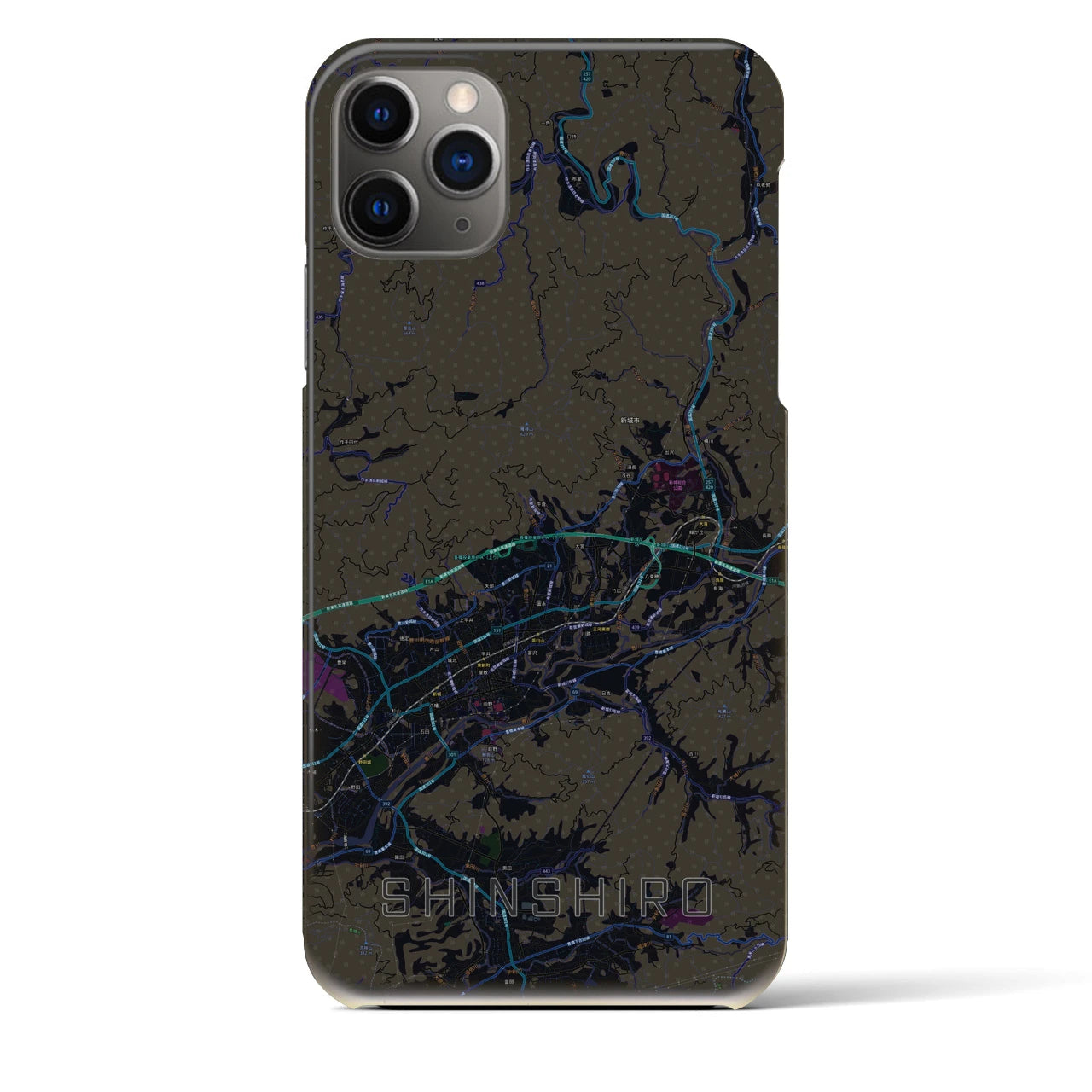 【新城】地図柄iPhoneケース（バックカバータイプ・ブラック）iPhone 11 Pro Max 用