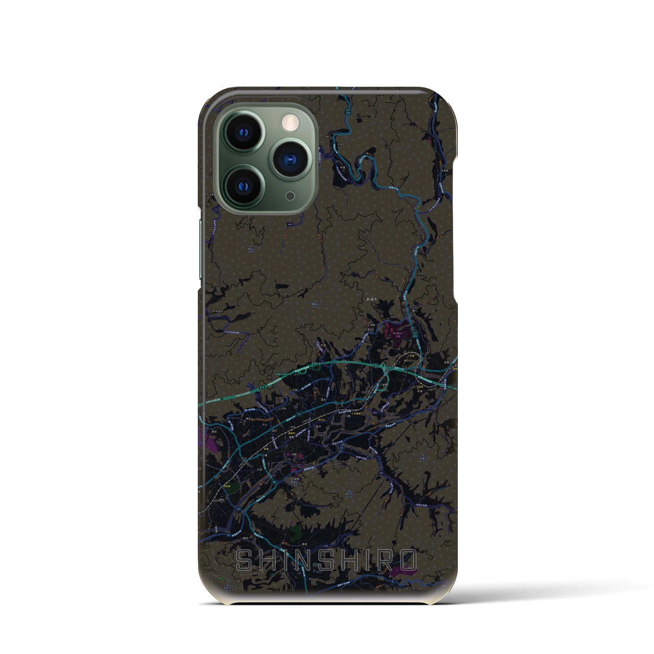 【新城】地図柄iPhoneケース（バックカバータイプ・ブラック）iPhone 11 Pro 用