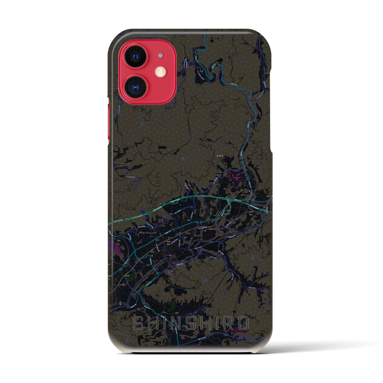 【新城】地図柄iPhoneケース（バックカバータイプ・ブラック）iPhone 11 用