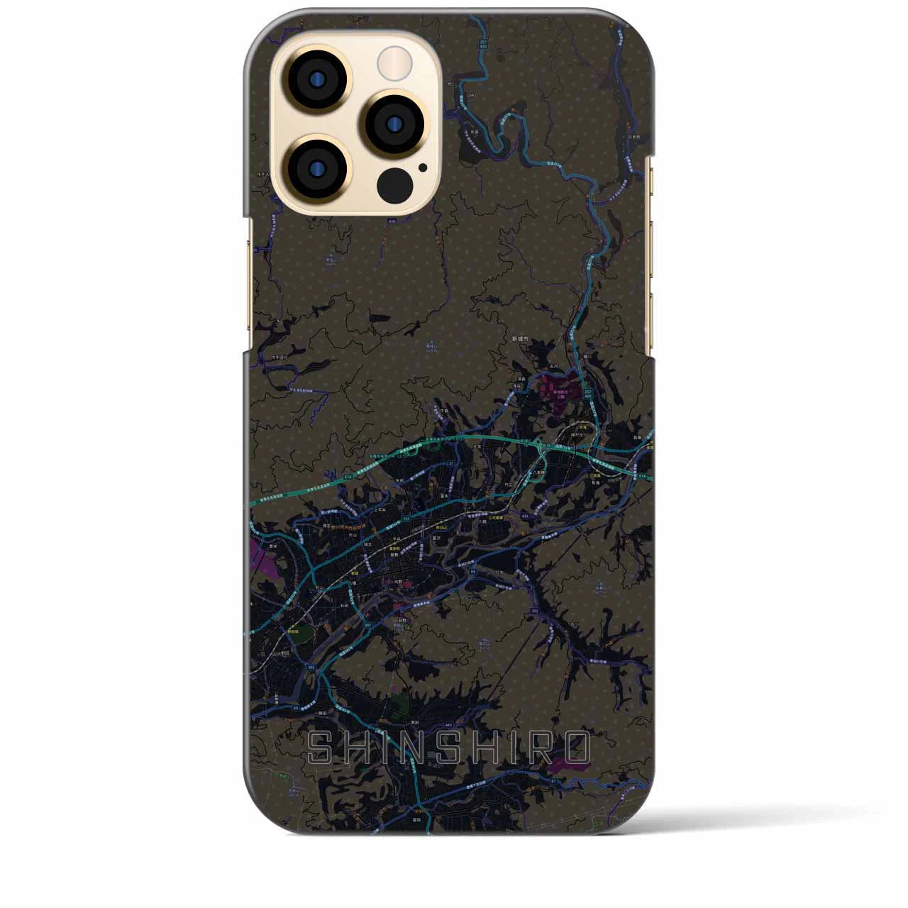【新城】地図柄iPhoneケース（バックカバータイプ・ブラック）iPhone 12 Pro Max 用