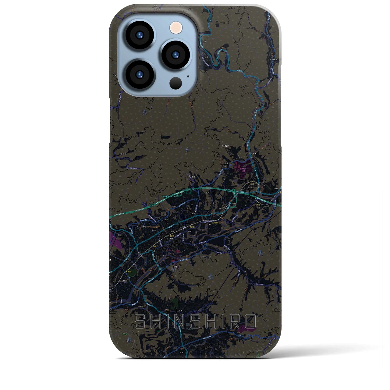 【新城】地図柄iPhoneケース（バックカバータイプ・ブラック）iPhone 13 Pro Max 用