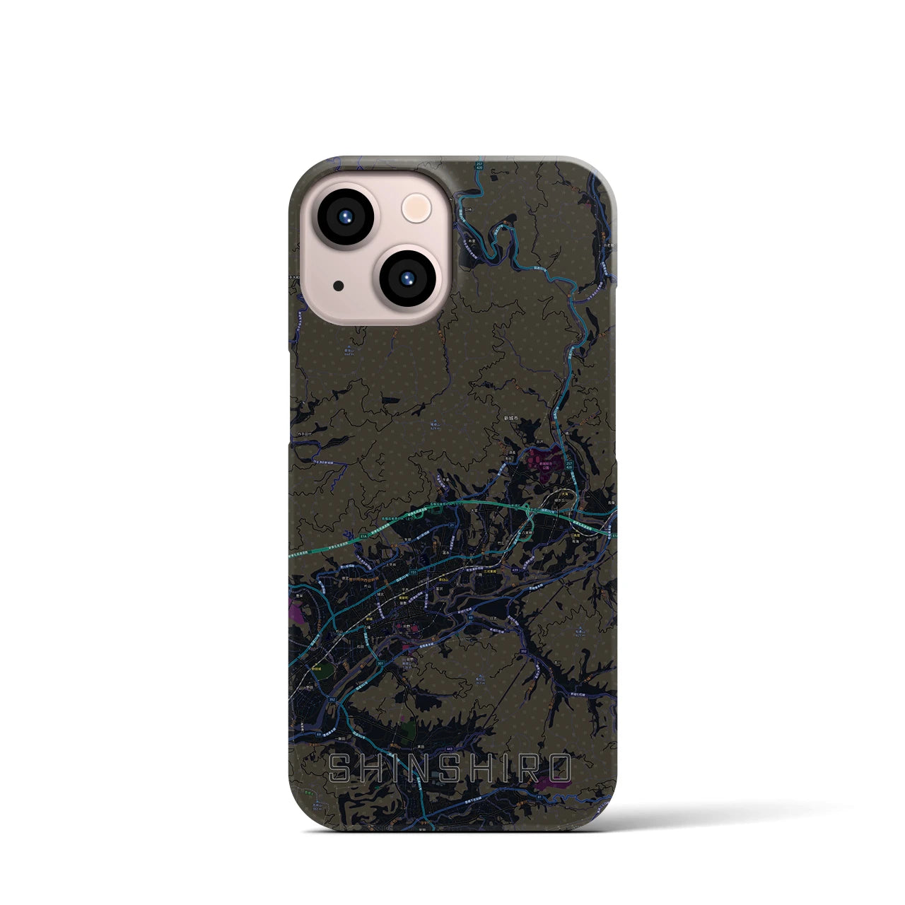 【新城】地図柄iPhoneケース（バックカバータイプ・ブラック）iPhone 13 mini 用