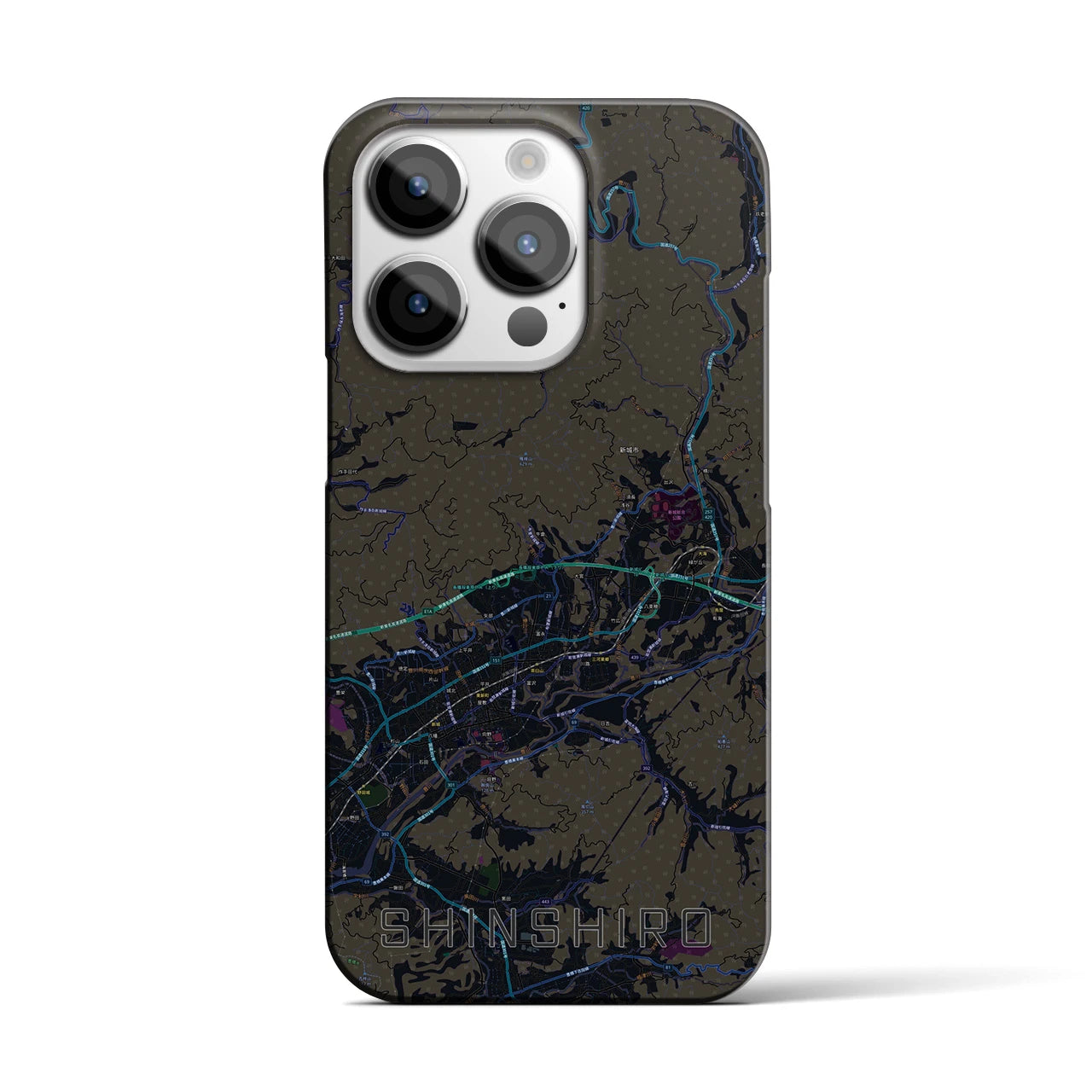 【新城】地図柄iPhoneケース（バックカバータイプ・ブラック）iPhone 14 Pro 用