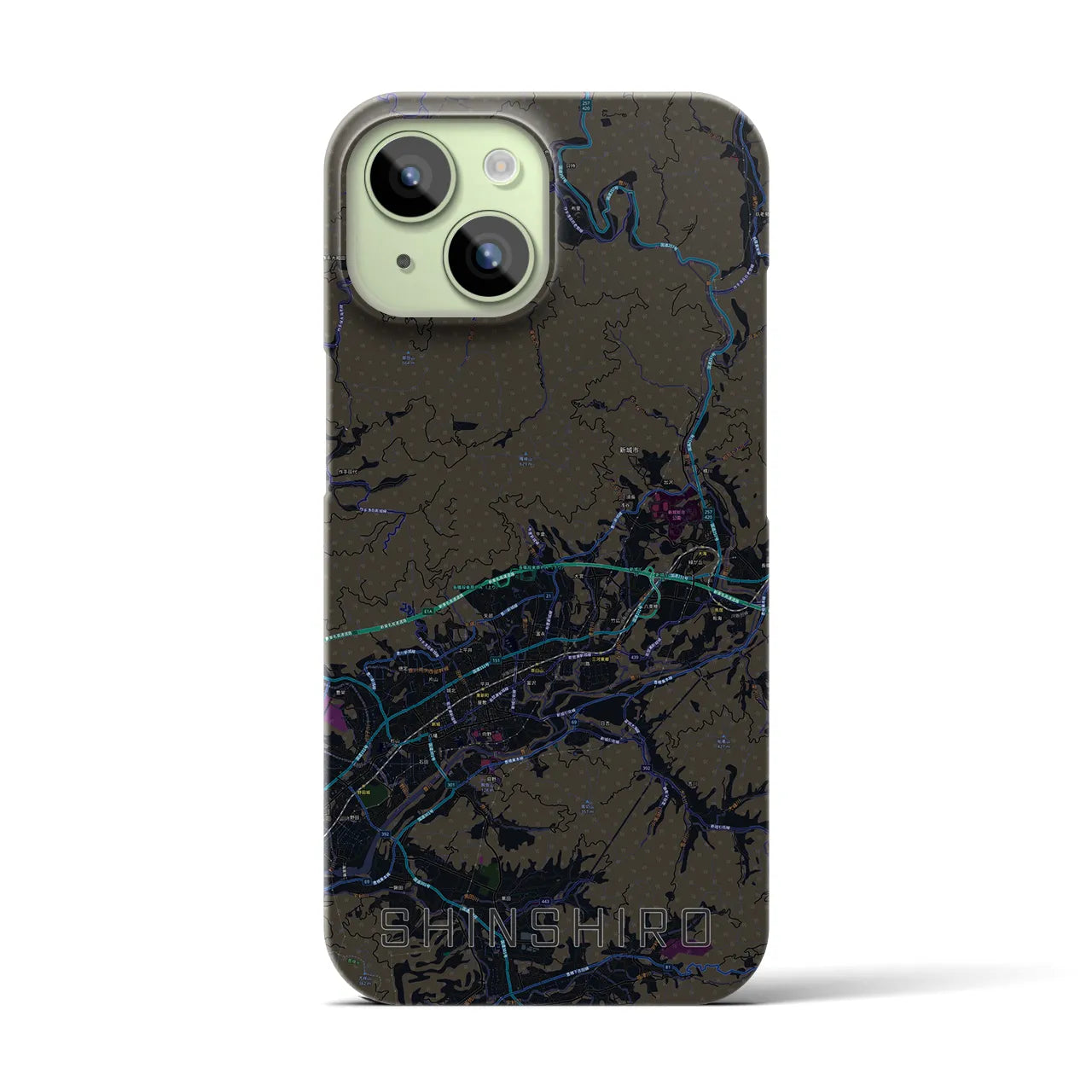 【新城】地図柄iPhoneケース（バックカバータイプ・ブラック）iPhone 15 用
