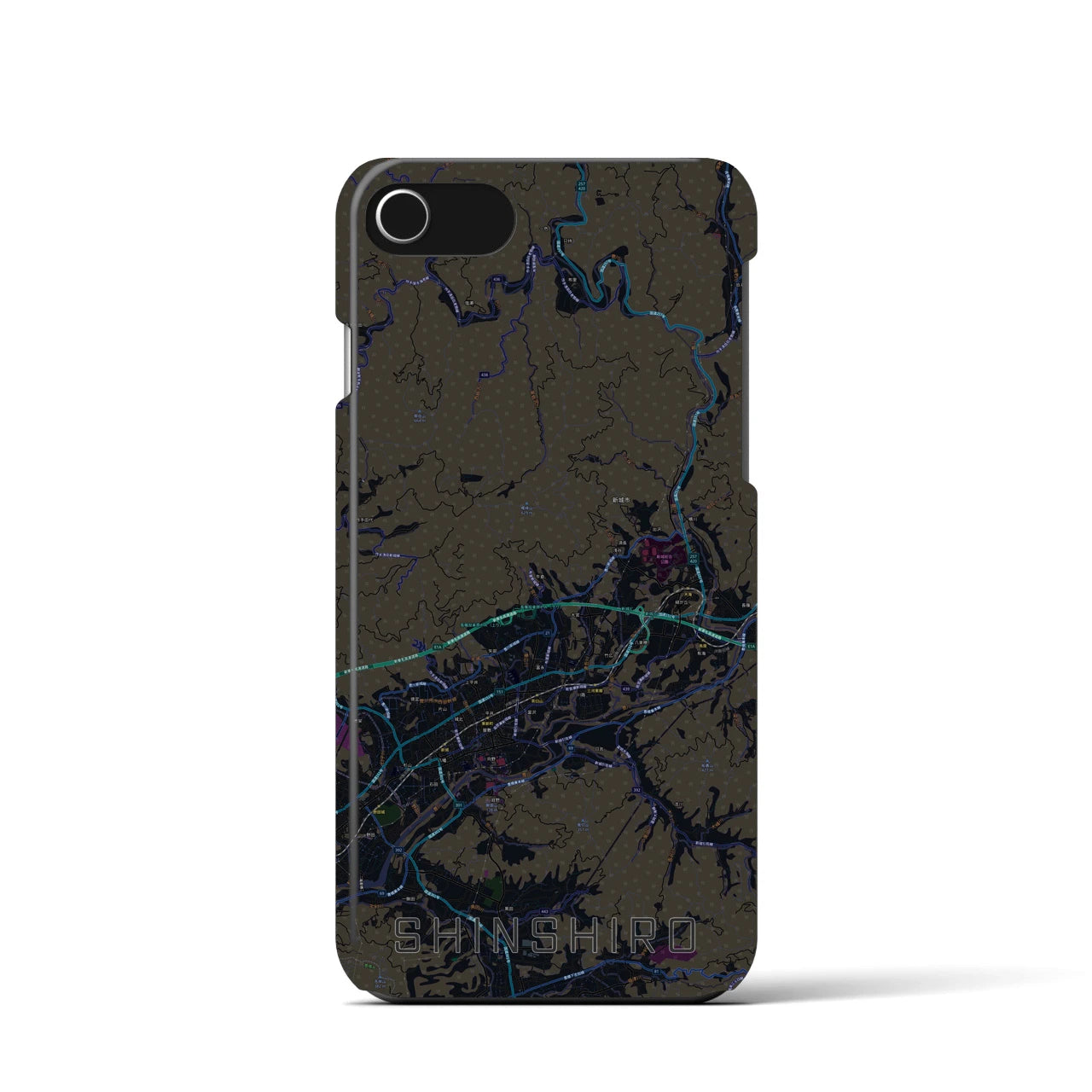【新城】地図柄iPhoneケース（バックカバータイプ・ブラック）iPhone SE（第3 / 第2世代） / 8 / 7 / 6s / 6 用