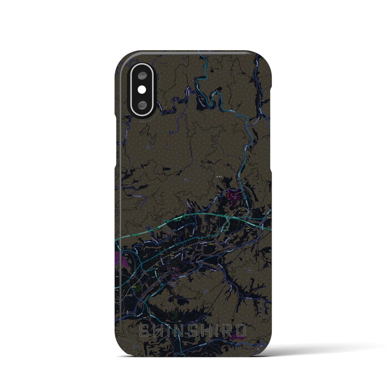 【新城】地図柄iPhoneケース（バックカバータイプ・ブラック）iPhone XS / X 用