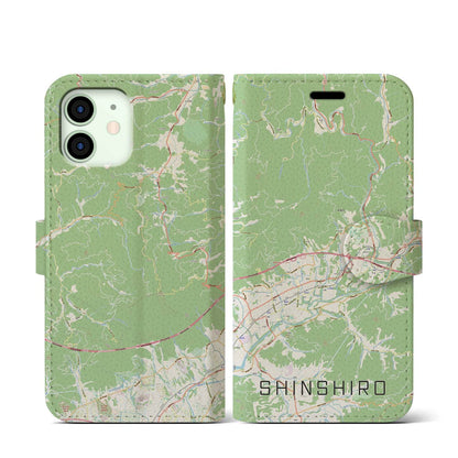 【新城】地図柄iPhoneケース（手帳両面タイプ・ナチュラル）iPhone 12 mini 用