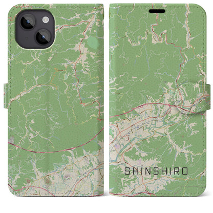 【新城】地図柄iPhoneケース（手帳両面タイプ・ナチュラル）iPhone 14 Plus 用