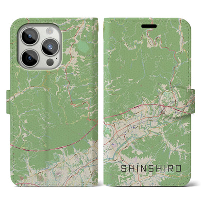 【新城】地図柄iPhoneケース（手帳両面タイプ・ナチュラル）iPhone 15 Pro 用