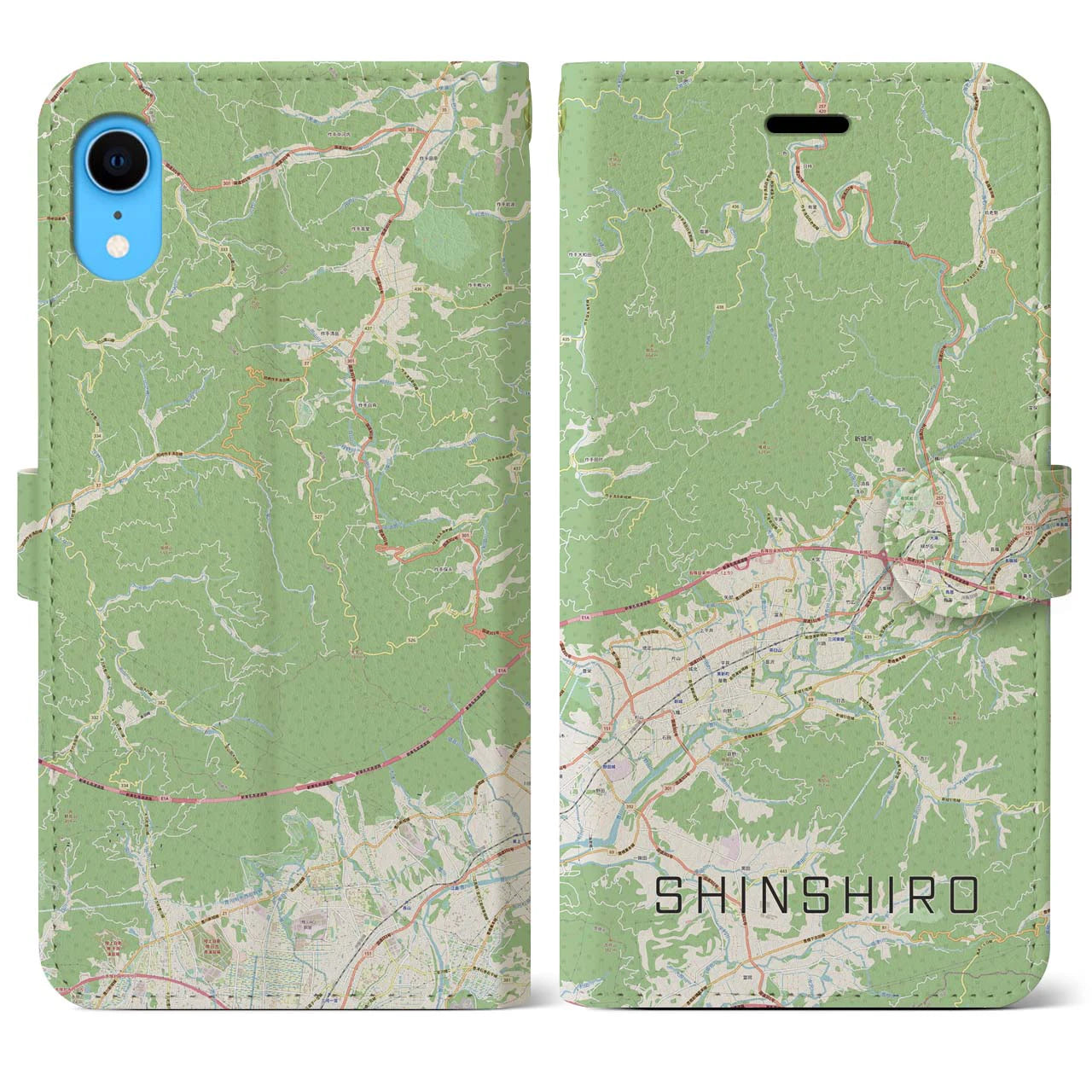 【新城】地図柄iPhoneケース（手帳両面タイプ・ナチュラル）iPhone XR 用