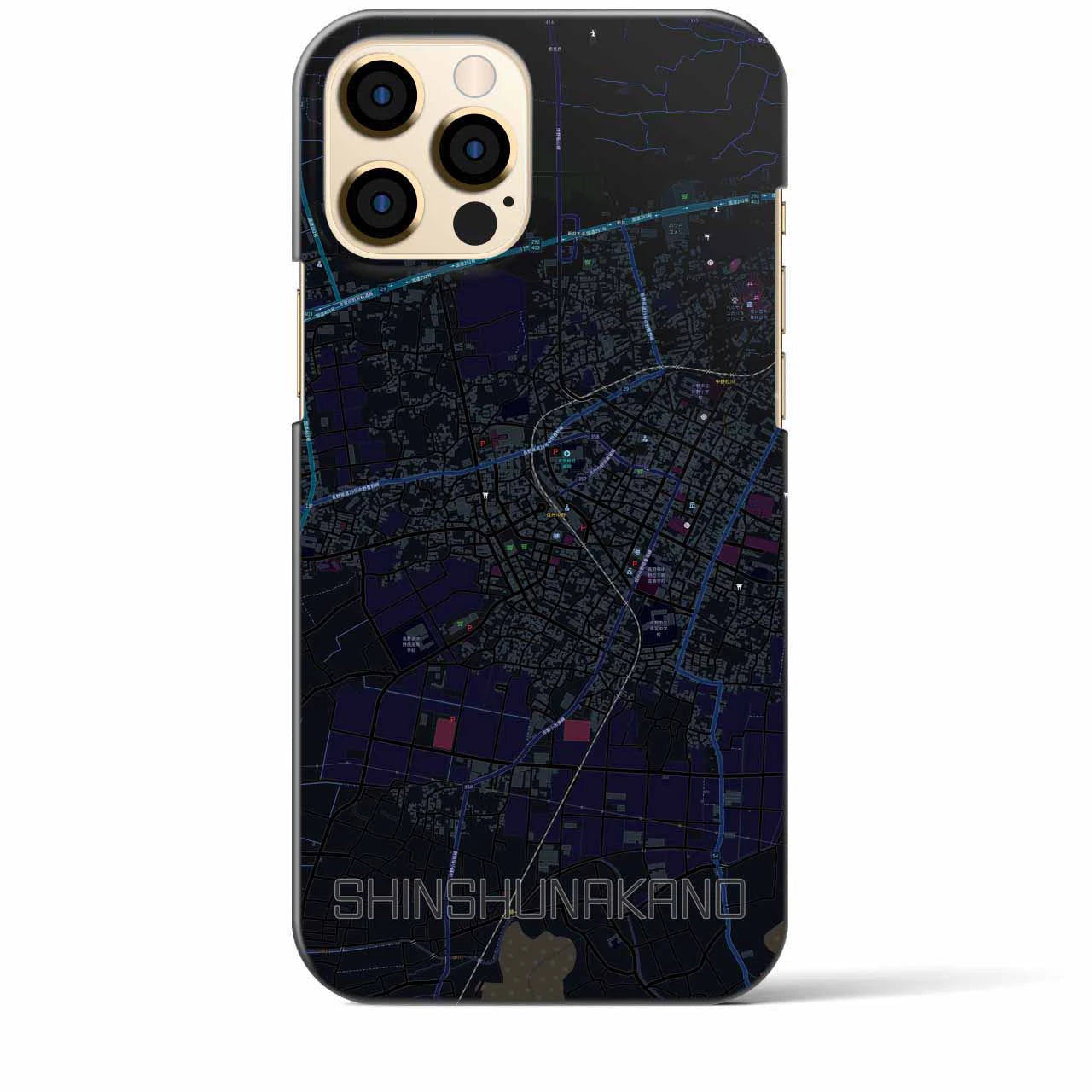 【信州中野】地図柄iPhoneケース（バックカバータイプ・ブラック）iPhone 12 Pro Max 用