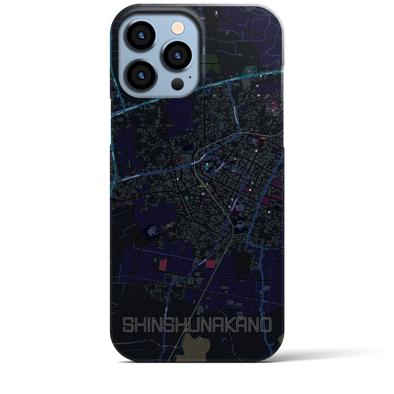 【信州中野】地図柄iPhoneケース（バックカバータイプ・ブラック）iPhone 13 Pro Max 用