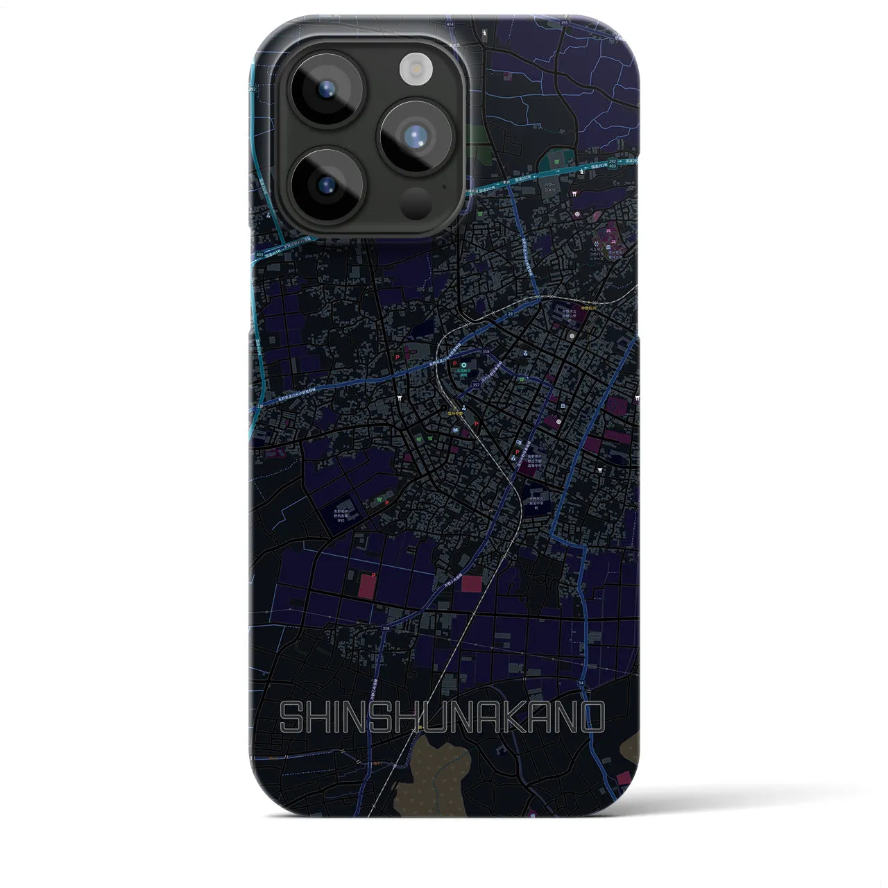 【信州中野】地図柄iPhoneケース（バックカバータイプ・ブラック）iPhone 15 Pro Max 用