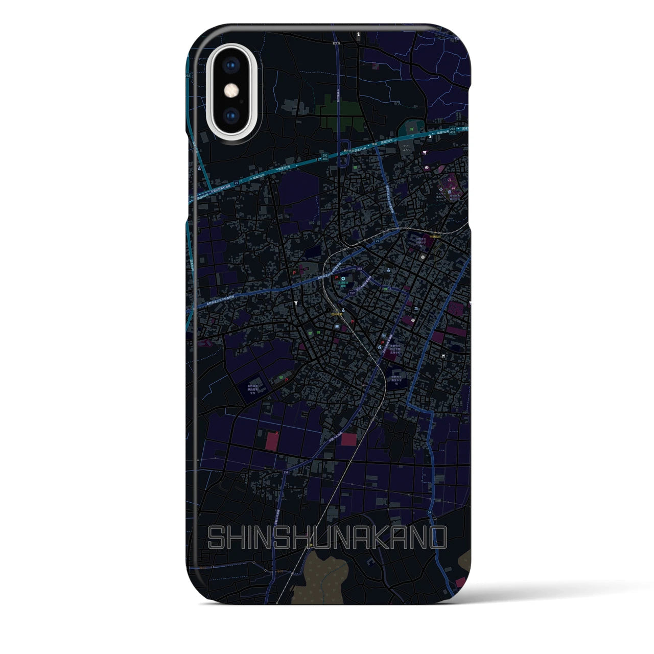 【信州中野】地図柄iPhoneケース（バックカバータイプ・ブラック）iPhone XS Max 用