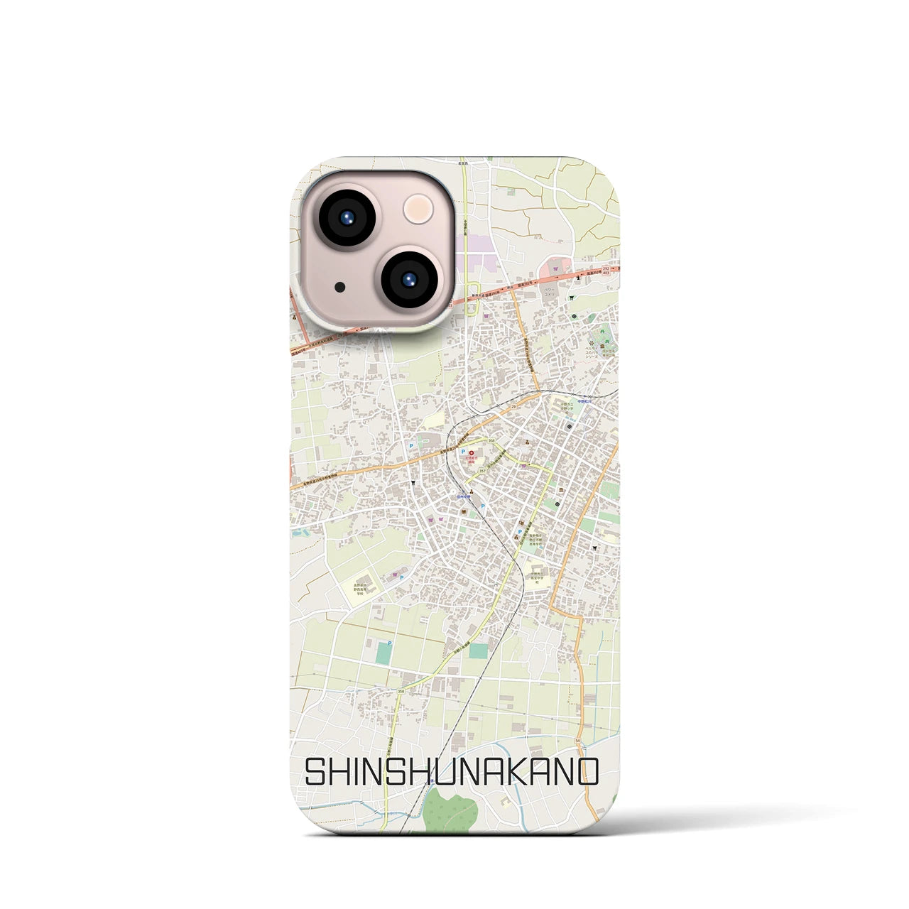 【信州中野】地図柄iPhoneケース（バックカバータイプ・ナチュラル）iPhone 13 mini 用