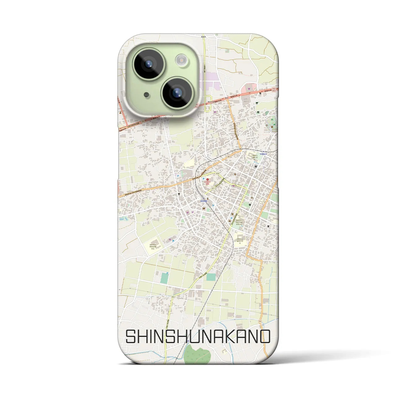 【信州中野】地図柄iPhoneケース（バックカバータイプ・ナチュラル）iPhone 15 用